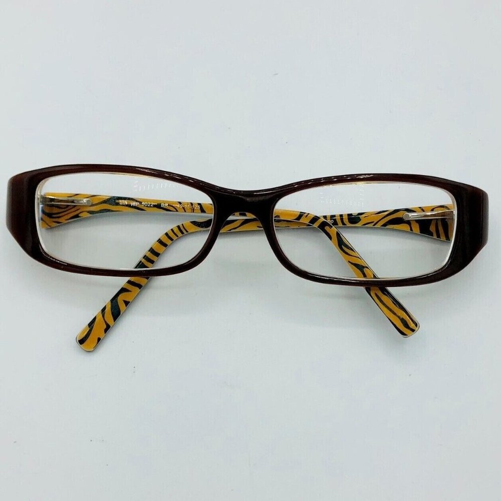Tempo Eyeglasses Frames Only WP 5022 BR 49-15-125 Tiger Stripe Brown Full Rim